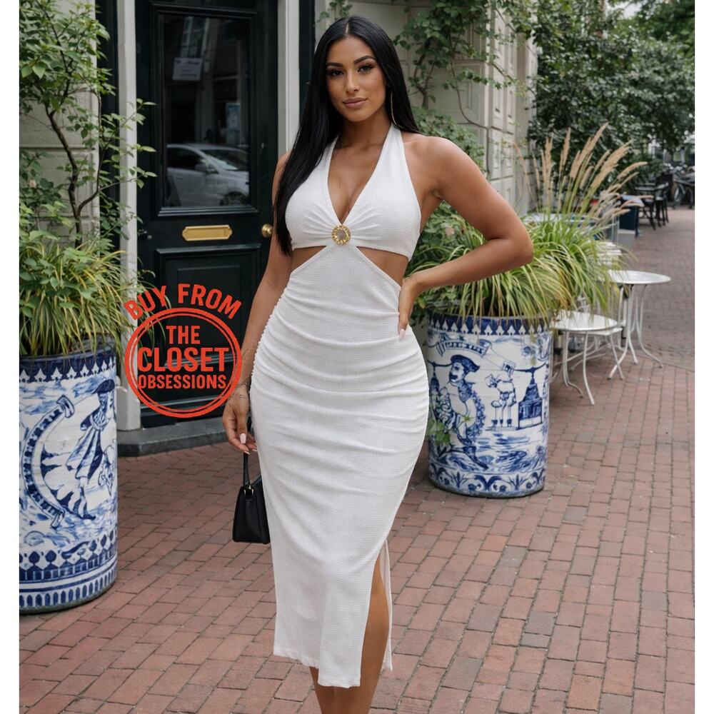 ZARA White Halter Midi Dress Cut Out Open Back Vacation Resort Dress NWT - Picture 8 of 16